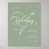 Elegante Classy Wedding Sage Green Welcome Sign Poster (Voorkant)