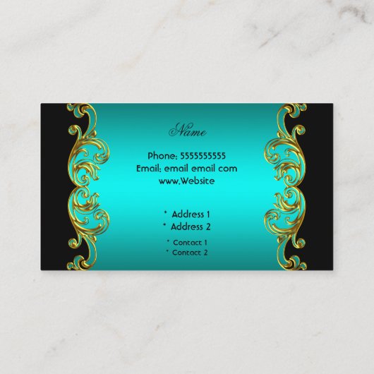 Elegante Classy Zwart Blauwgroen Blauw Groen Goud  Visitekaartje (Achterkant)