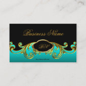Elegante Classy Zwart Blauwgroen Blauw Groen Goud  Visitekaartje (Voorkant)