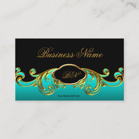 Elegante Classy Zwart Blauwgroen Blauw Groen Goud  Visitekaartje (Voorkant)
