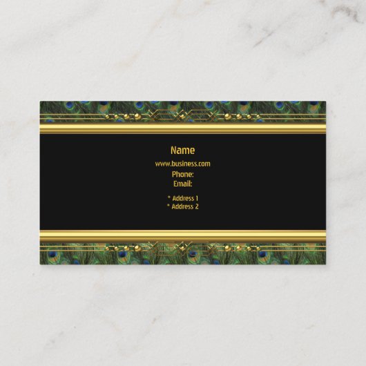 Elegante Classy Zwart Geel Goud Pauw Blauw Visitekaartje (Achterkant)