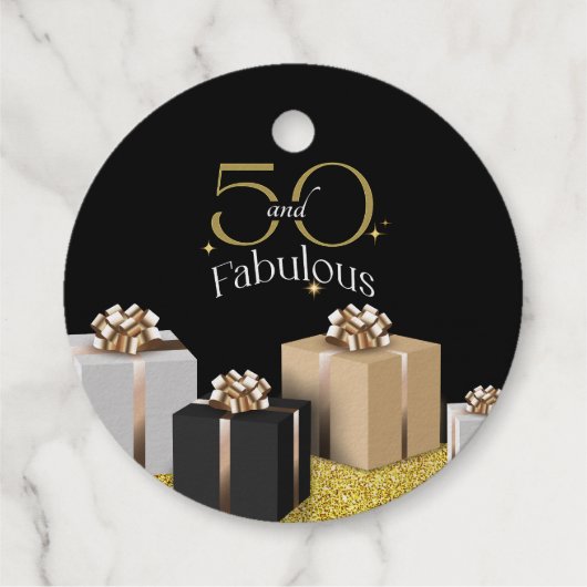 Elegante Classy Zwart Wit Goud 50 en Fabulous Bedankjes Labels (Achterkant)