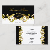 Elegante Classy Zwart Wit Goud Bloemen Swirl Visitekaartje (Voorkant / Achterkant)