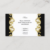 Elegante Classy Zwart Wit Goud Bloemen Swirl Visitekaartje (Achterkant)