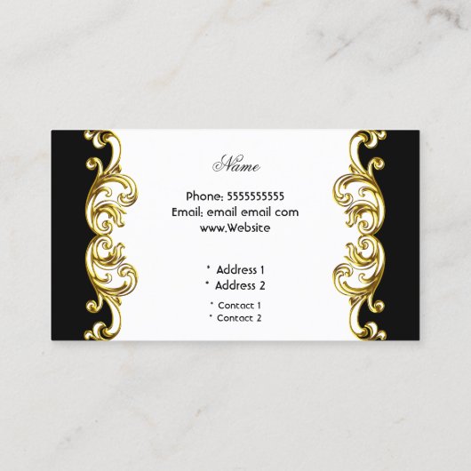 Elegante Classy Zwart Wit Goud Bloemen Swirl Visitekaartje (Achterkant)