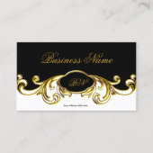 Elegante Classy Zwart Wit Goud Bloemen Swirl Visitekaartje (Voorkant)