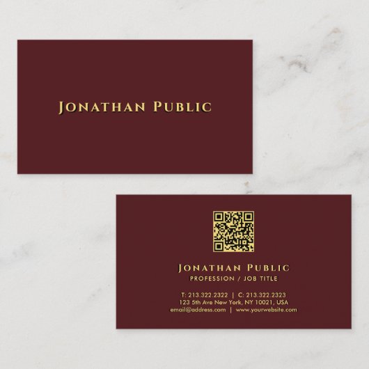 Elegante Clean Sjabloon Faux Gold tekst QR-code Visitekaartje (Voorkant / Achterkant)