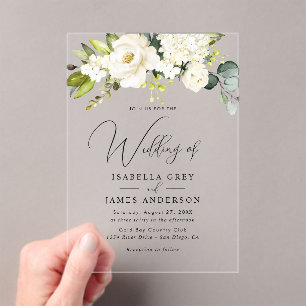Elegante Clear Champagne Bloemen Huwelijk Acryl Uitnodigingen