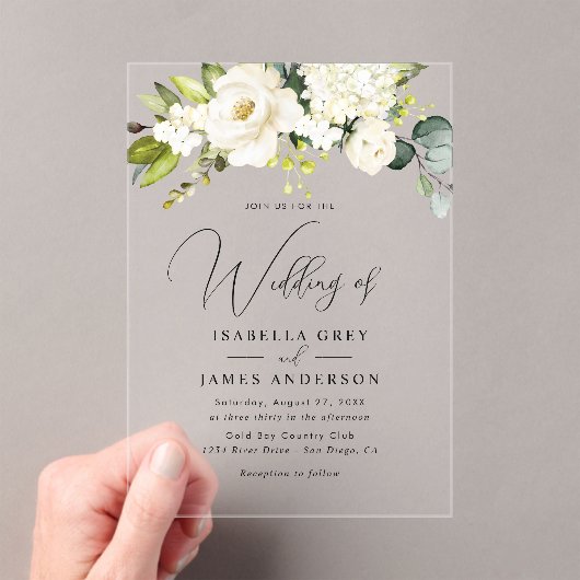 Elegante Clear Champagne Bloemen Huwelijk Acryl Uitnodigingen (Insitu (Draagbaar))