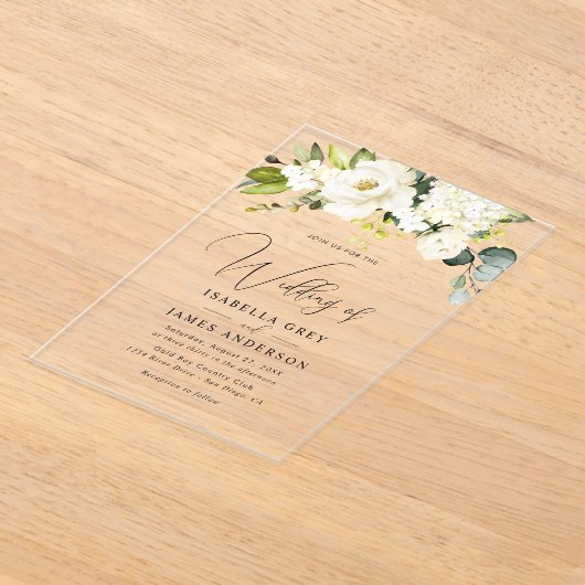 Elegante Clear Champagne Bloemen Huwelijk Acryl Uitnodigingen (Laagn)