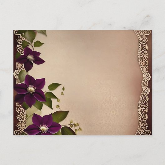Elegante Clematis Plum Floral Briefkaart (Voorkant)