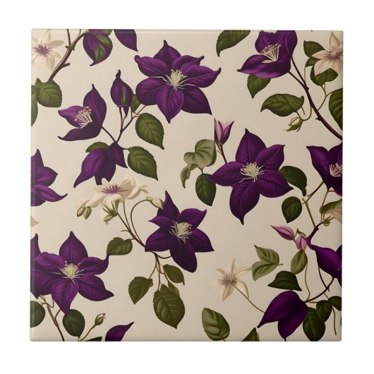 Elegante Clematis Vine Tegeltje (Voorkant)