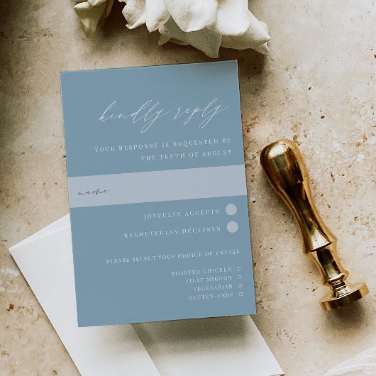 Elegante Coastal Blue Wedding Maaltijdkeuze RSVP Kaartje