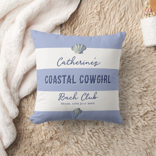 Elegante Coastal Cowgirl Zachte Blauwe Witte Strep Kussen (Deken)