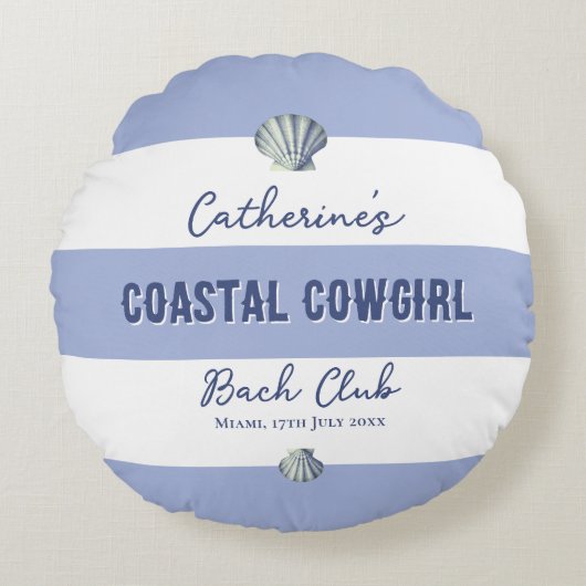 Elegante Coastal Cowgirl Zachte Blauwe Witte Strep Rond Kussen (Voorkant)