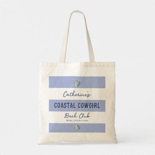 Elegante Coastal Cowgirl Zachte Blauwe Witte Strep Tote Bag (Achterkant)