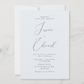 Elegante Coastal Mist Blue Script Wedding Kaart (Voorkant)