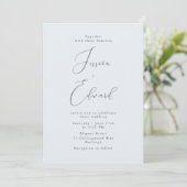 Elegante Coastal Mist Blue Script Wedding Kaart (Staand voorkant)