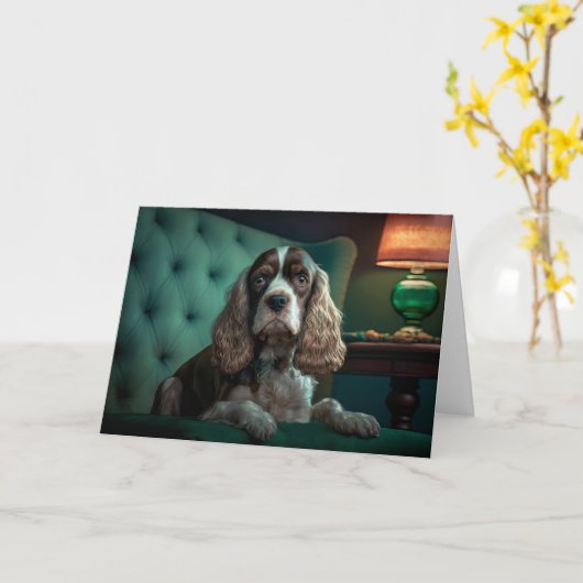 Elegante Cocker Spaniel Classic Portrait Design Kaart (Gele Bloem)