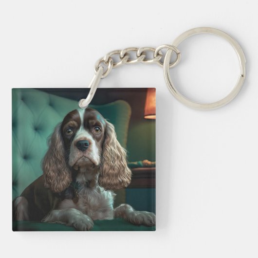 Elegante Cocker Spaniel Classic Portrait Design Sleutelhanger (Achterkant)