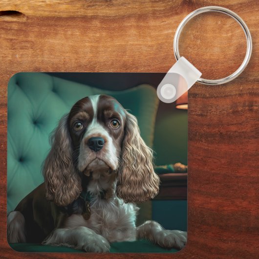 Elegante Cocker Spaniel Classic Portrait Design Sleutelhanger (Achterkant)