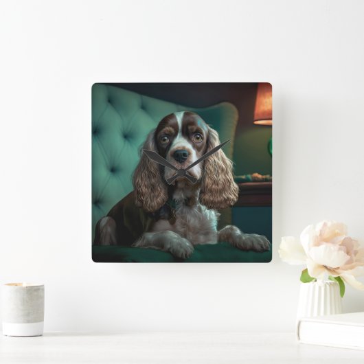 Elegante Cocker Spaniel Classic Portrait Design Vierkante Klok (Huis)