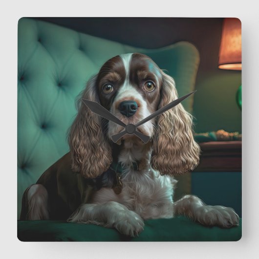 Elegante Cocker Spaniel Classic Portrait Design Vierkante Klok (Voorkant)