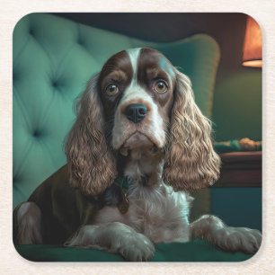 Elegante Cocker Spaniel Klassiek Portretontwerp Kartonnen Onderzetters