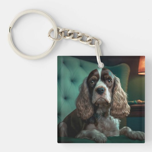 Elegante Cocker Spaniel Klassiek Portretontwerp Sleutelhanger (Voorkant)