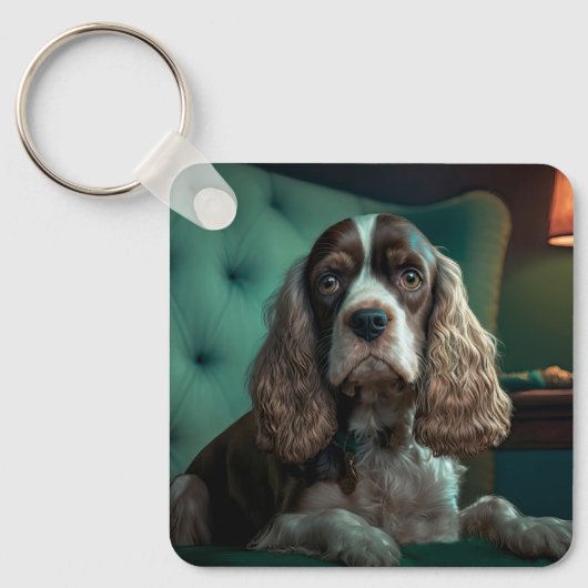 Elegante Cocker Spaniel Klassiek Portretontwerp Sleutelhanger (Voorkant)