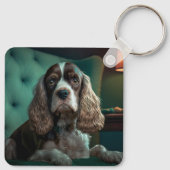 Elegante Cocker Spaniel Klassiek Portretontwerp Sleutelhanger (Achterkant)