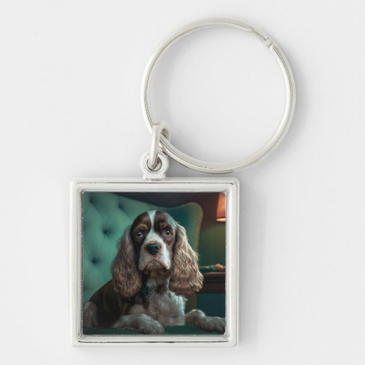 Elegante Cocker Spaniel Klassiek Portretontwerp Sleutelhanger (Voorkant)