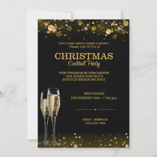 Elegante Cocktail Kerstmis Zwart Goud Party Kaart