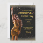 Elegante Cocktail Kerstmis Zwart Goud Party Kaart (Voorkant)