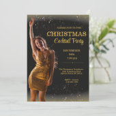 Elegante Cocktail Kerstmis Zwart Goud Party Kaart (Staand voorkant)