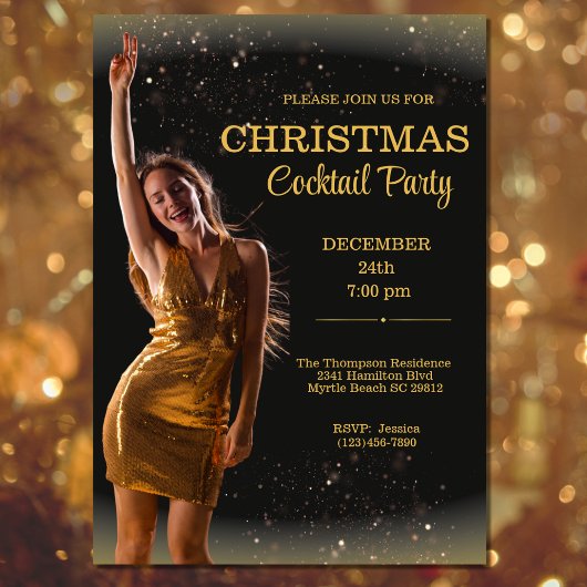Elegante Cocktail Kerstmis Zwart Goud Party Kaart