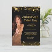 Elegante Cocktail Kerstmis Zwart Goud Party Kaart (Staand voorkant)