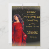 Elegante Cocktail Kerstmis Zwart Goud Rood Party Kaart (Voorkant)
