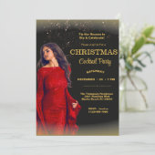 Elegante Cocktail Kerstmis Zwart Goud Rood Party Kaart (Staand voorkant)