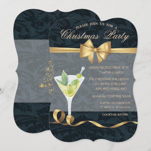 Elegante Cocktail met Strik Kerstfeest Kaart (Voorkant / Achterkant)