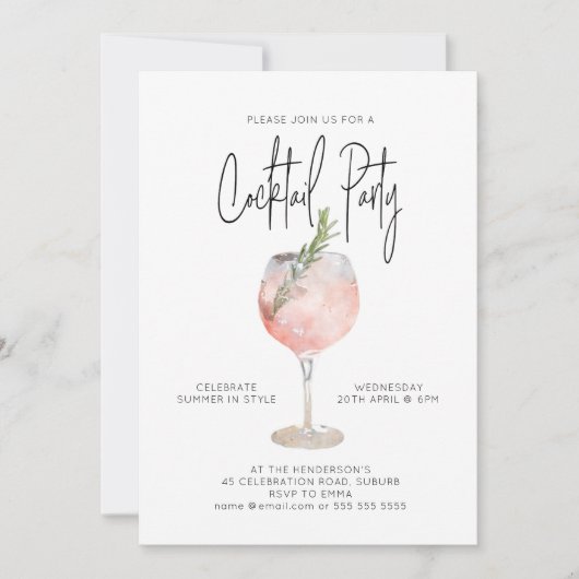 Elegante cocktail party roze kaart (Voorkant)