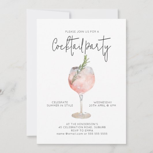 Elegante Cocktail Party Roze uitnodiging (Voorkant)