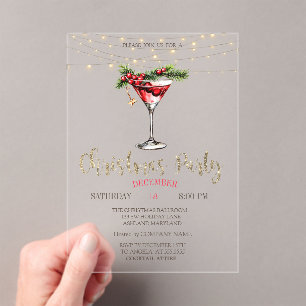 Elegante Cocktail, String Lights Gouden Kerst Acryl Uitnodigingen