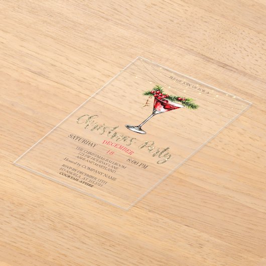 Elegante Cocktail, String Lights Gouden Kerst Acryl Uitnodigingen (Laagn)