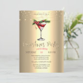 Elegante Cocktail, String Lights Gouden Kerst Kaart (Staand voorkant)