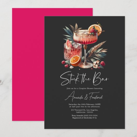 Elegante Cocktail Voorraad de Bar Couples Bruiloft Kaart (Voorkant / Achterkant)