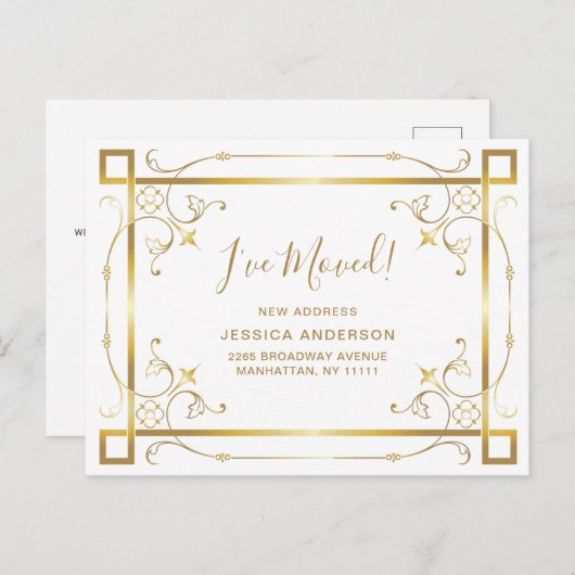 Elegante Colden Art Deco Bewegende aankondiging Briefkaart (Voorkant / Achterkant)