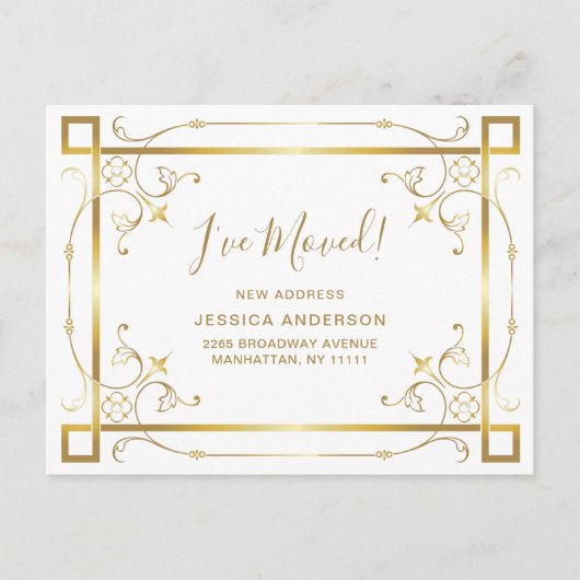 Elegante Colden Art Deco Bewegende aankondiging Briefkaart (Voorkant)