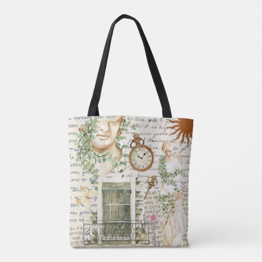 Elegante collage achtergrond Grieks beeld waterver Tote Bag (Achterkant)