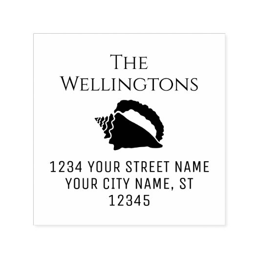 Elegante Conch Schelp #2 Strand Naam Retouradres Zelfinktende Stempel (Design)